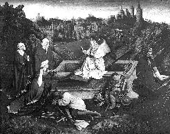 Fig. 3: Jan Van Eyck, Three Maries at the Tomb, Rotterdam, Boymans Van Beaningen, c. 1425. Genesis 4:3-5, in the Heures de Rohan (Paris, B.N. lat. 9471, fol.