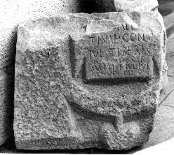 Fig. 7: Caesarea, a fragment of garland sarcophagus (quarry state) of Proconnesian marble. ianus fil(ius).