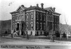 An exterior shot of the Jefferson County Court house taken in 1895. This building no longer exists. Photography courtesy of the Golden Pioneer Museum.