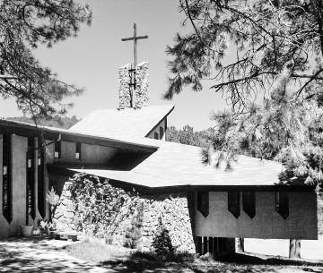 The new church was designed by Seracuse and Lawler, a Denver architectural firm, influenced by Frank Lloyd Wright s Prairie style.