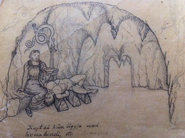 Fig. : Design by Sigurður málari for one of his unrealised tableaux vivants, showing Sigyn holding a bowl