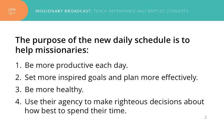 Nielson: Elder Oaks, our next subject addresses two recent policy directions regarding the missionary daily schedule and
