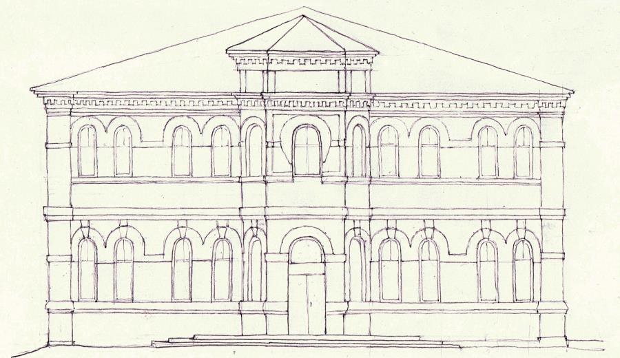 90. Petrovsk Zabaikalskii synagogue, eastern façade, sketch by Zoya Arshavsky 91.