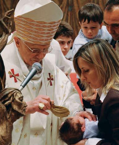 THE NEWEST POPE 91 Following a tradition instituted by Pope John Paul II, Pope Benedict XVI baptizes ten newborns at the Sistine
