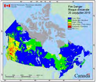 Modelet e lagështisë së materialit djegës janë zhvilluar për lloje të pyjeve kanadeze. Së bashku, këto sisteme e japin rrezikun potencial nga zjarri në pyje.