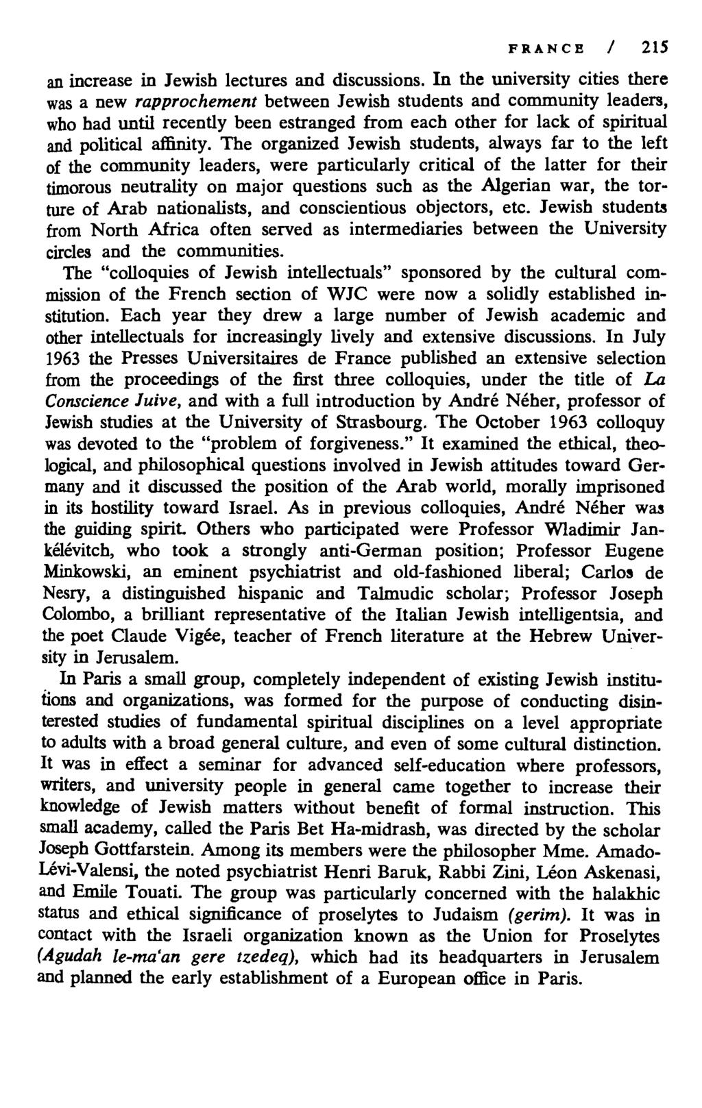 FRANCE / 215 an increase in Jewish lectures and discussions.