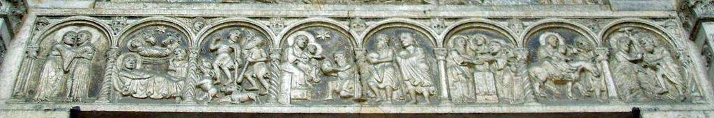 Ferrara Duomo Lintel over West door The first three focus on Christ s birth, with the Visitation, the birth in a manger and the Announcement to the