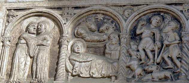 Ferrara Duomo Lintel over West door, detail Two scenes are required for the