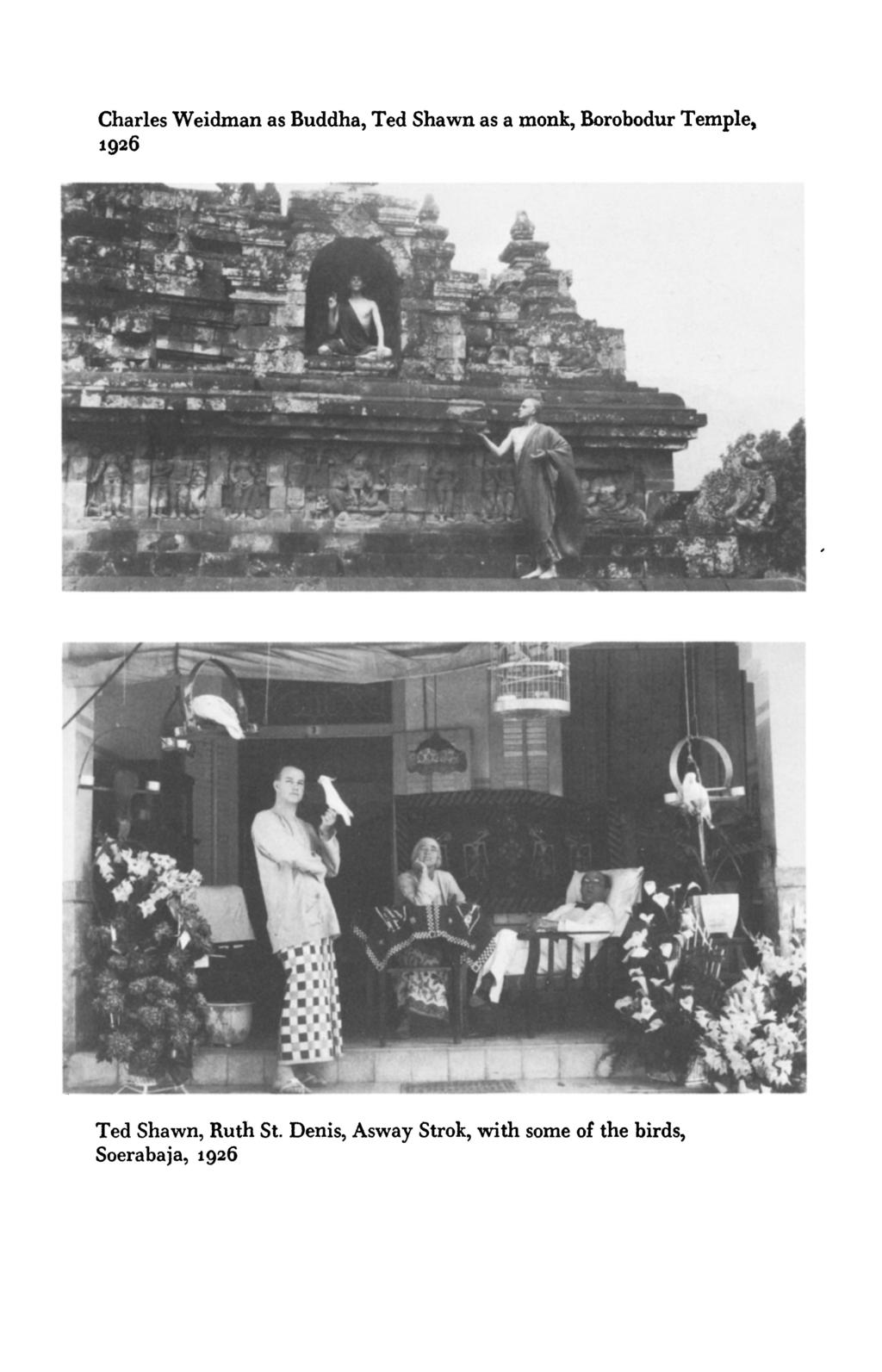 Charles Weidman as Buddha, Ted Shawn as a monk, Borobodur Temple, 1926 Ted