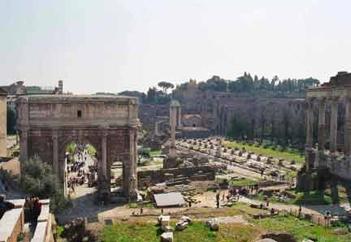 The Coliseum is surrounded by the massive Roman Forum. Divided into several sectors constructed by each different emperor.