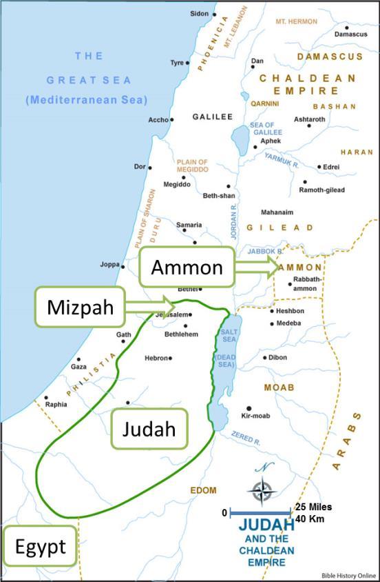 From Gedaliah s Murder to the entry into Egypt Instead, Johanan the son of Kareah and all the army chiefs took with them all the remnant of Judah who had returned to reside in the land of Judah from