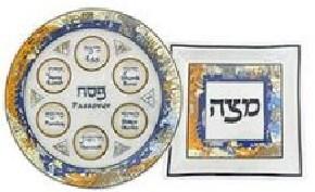 Fits most Seder plates $14 Porcelain Seder Plate - Illustrated Exodus Decorated porcelain Seder plate with 6 acrylic liners -