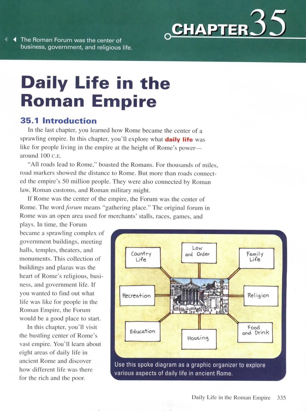 4 The Roman Forum was t..«^,.^, v. business, government, and religious life. CHAPTER Daily Life in the Roman Empire 35.