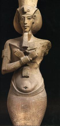 Egyptian art on the whole Akhenaten's body give him distinctly feminine qualities: large hips prominent breasts