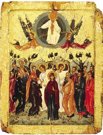 The Panagia s garments are deeper in color than those of the others, so as to set her off as the focal point of the entire composition.