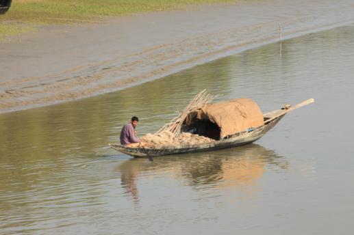pump. A man going fishing in his boat.
