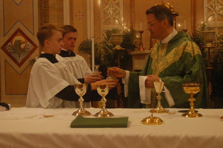 Liturgy of the Eucharist: When the general intercessions have ended, the acolytes prepare the altar with