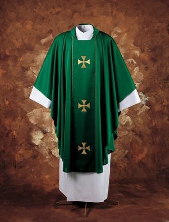CHASUBLE The sleeveless outer garment, slipped over the head, hanging down from the shoulders and