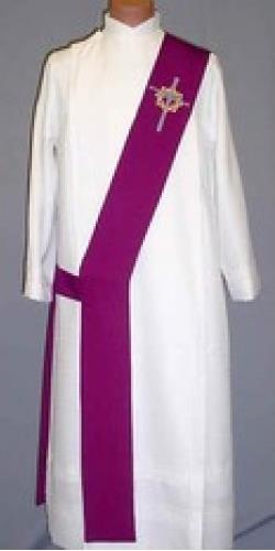 PRIEST STOLE A long cloth scarf, often ornately decorated, of the same color and style as the chasuble.