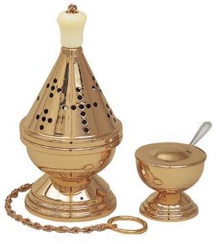 CENSOR AND BOAT The Censor, also known as a Thurible, is a metal container extended from a chain in which charcoal and incense are burned for