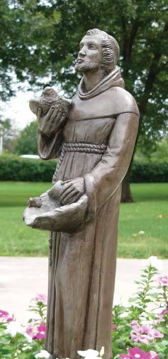 This statue of St. Francis holding a dove is located outside the Bernsmeyer Office Building on the south side of the hospital campus.