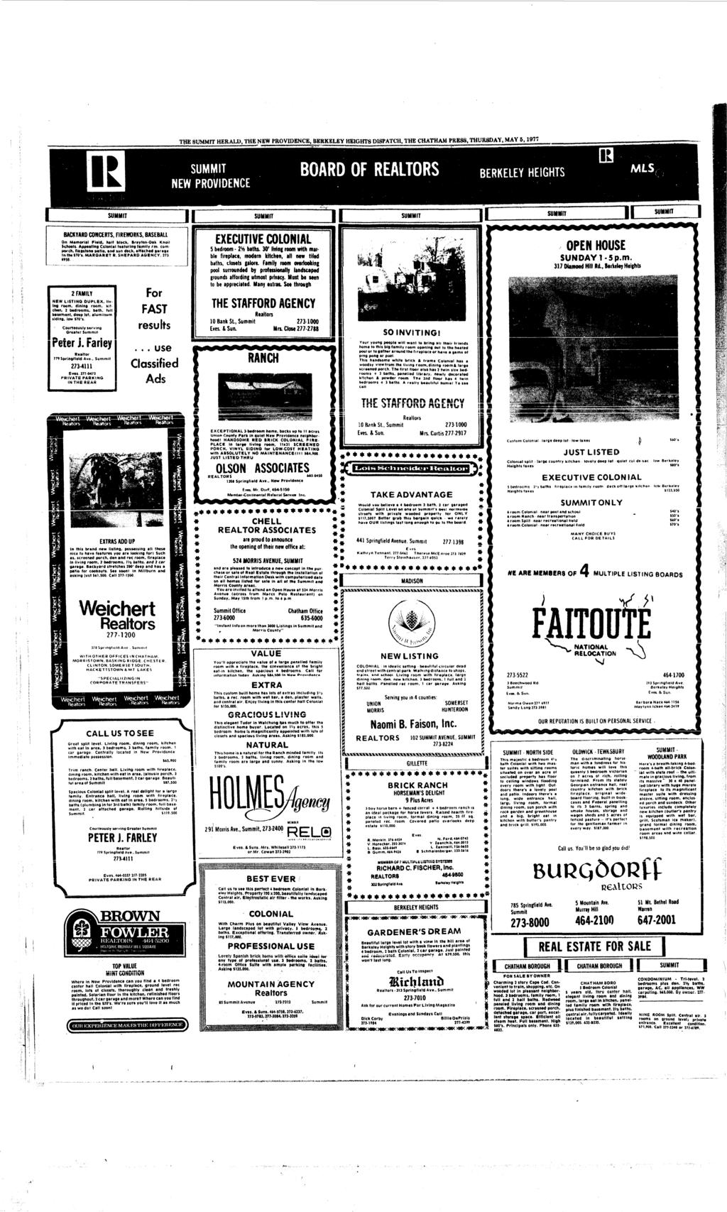 THE SUMMT HERALD, THE NEW PROVDENCE, BERKELEY HEGHTS DSPATCH, THE CHATHAM PRESS, THURSDAY, MAY 5,197" t SUMMT NEW PROVDENCE BOARD OF REALTORS BERKELEY HEGHTS MLS SUMMT J SUMMT SUMMT SUMMT SUMMT