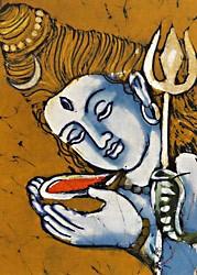 He is also covered with ashes and holds a Damaru (small drum) and Trishula (Trident).