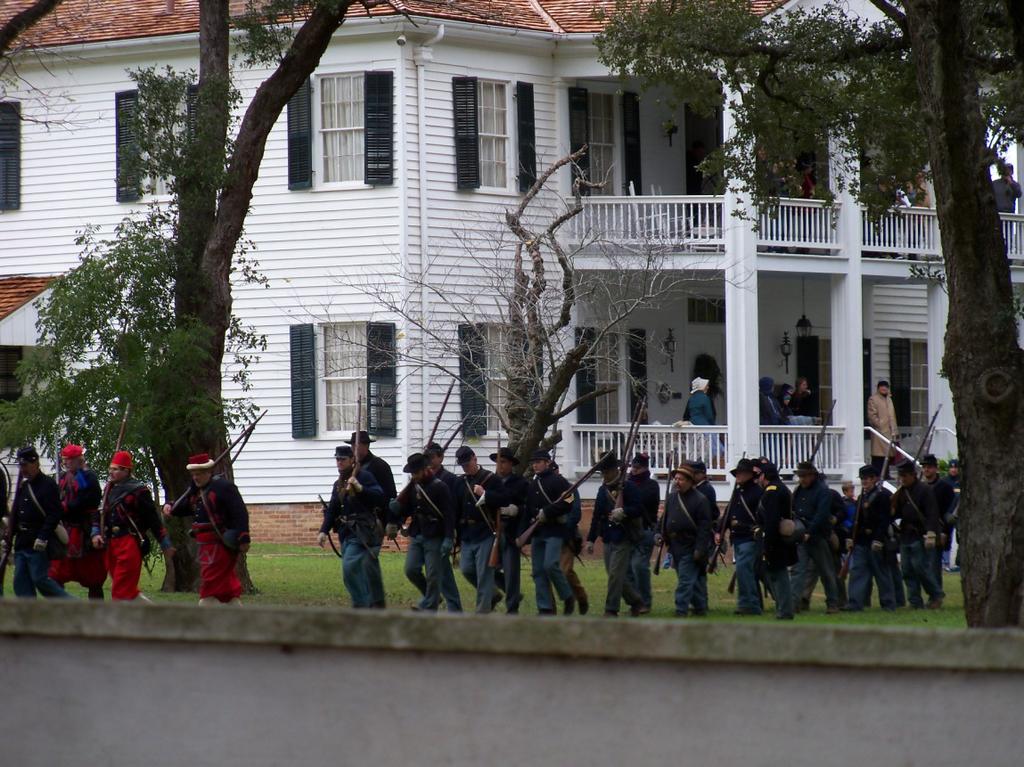 Here the northern troop reenactors march to the battlegrounds.