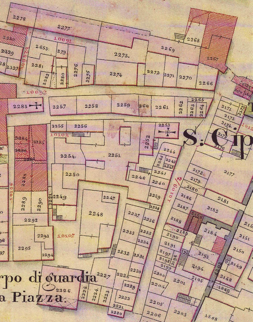 VAHD 108, 2015, 281-294 Sl. 3. Dio plana Splita iz 1831. sa stojnom kućom obitelji Capogrosso (br. 2251) Fig. 3. A section of the street map of Split from 1831 showing the free-standing house of the Capogrosso family (no.