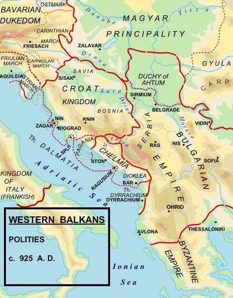 Map No. 3: Croatian Kingdom under Tomislav (cca. 925.). Both Hunagrian Kingdom and Bulgarian Empire were on Croatian borders.