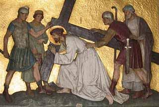 THE THIRD STATION: JESUS FALLS THE FIRST TIME V: Consider the first fall of Jesus.