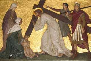 THE SEVENTH STATION: JESUS FALLS THE SECOND TIME V: Consider how the second fall of Jesus under His cross renews the pain in all the wounds of the head and members of our afflicted Lord.