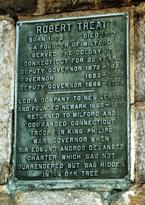 This monument to our ancestor, Governor Robert Treat, is located in the center of Milford, Connecticut. (Governor Treat is my 8 th great grandfather.