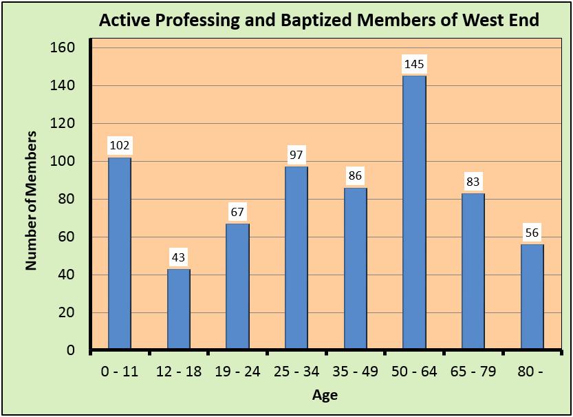 What are the demographics of West End CRC? The total number of active members in 2017 was 668. The age distribution is shown in the bar graph (October 2017 data).