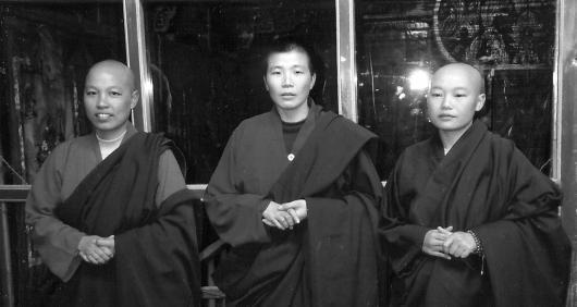 The Chinese nuns in their Tibetan wool robes, which replaced the light cotton robes they arrived in retreats.