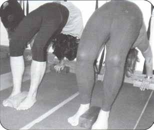 Urdhva Dhanurasana. Notes from 1988 from now on: Prepare with the hands on the floor. When you bend the legs, are your toes and heels parallel to each other? Which toe is in, which toe is out?