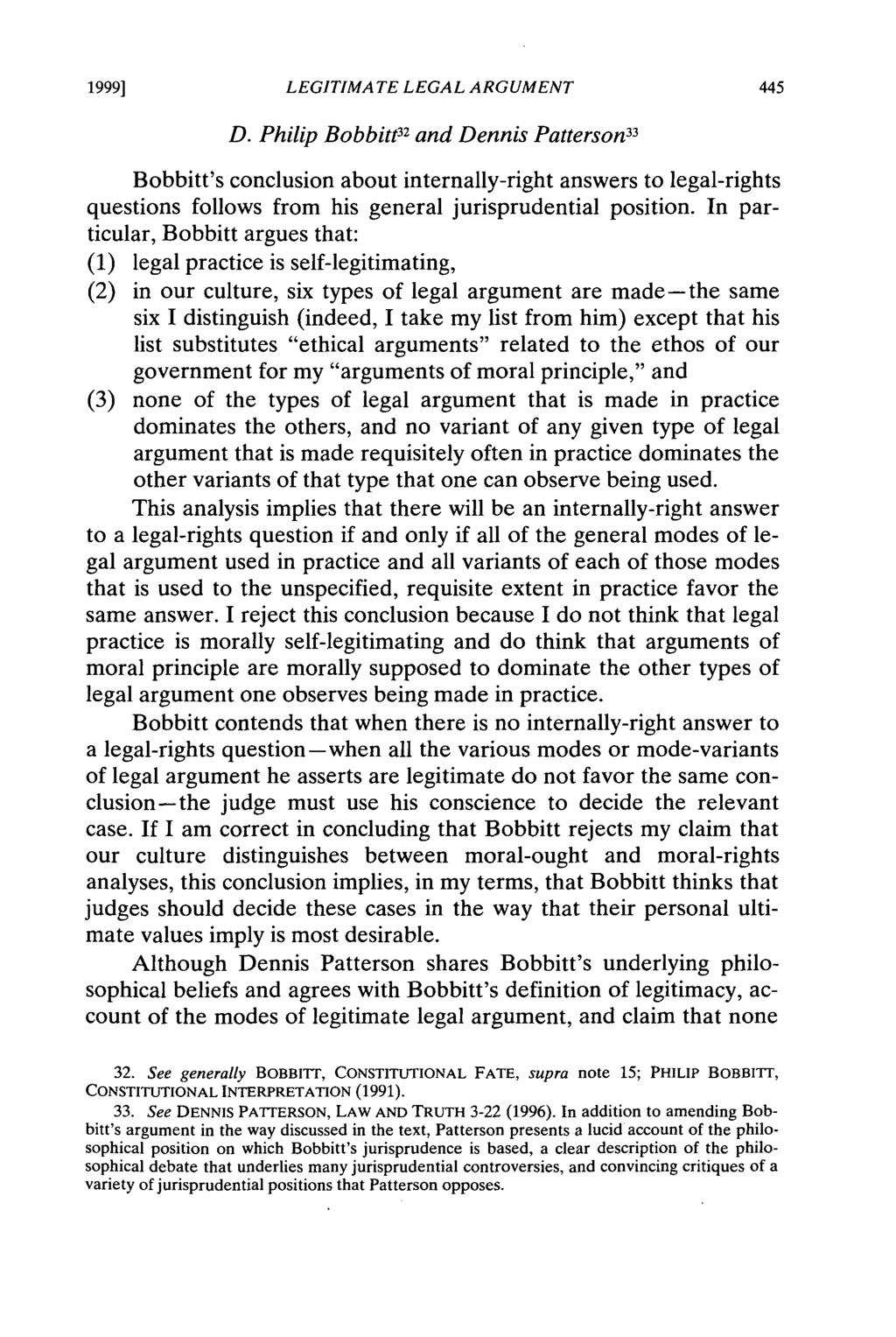 1999] LEGITIMATE LEGAL ARGUMENT D.