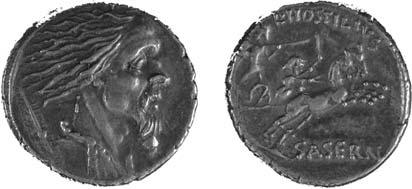 THE GENERAL: BRITAIN TO THE RUBICON 54 49 BC Figure 6.3 Silver denarius of 48 bc showing (obverse) a head which might represent Vercingetorix and a Celtic shield.