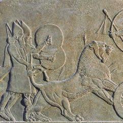 Panel of Ashurbanipal, c. 650 B.C. This relief of Ashurbanipal hunting lions is from his palace at Nineveh.