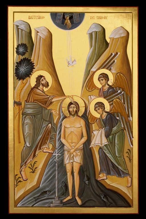 JESUS IS QUEING UP WITH SINNERS The Baptism of Christ, Mark is starting with his Gospel, is an image of his death and resurrection. So Jesus is depicted naked or with a perizoma.