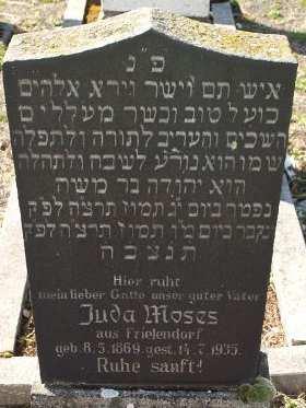 Later the family moved to Kirchhain, where the couple lived in the same house as the Jewish teacher Felix Moses, who was no relative. One year later Juda Moses died on 14 Jul 1935 in Kirchhain.