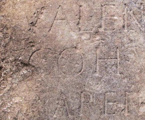 DIADORA 30/2016 109-122 112 Slika 2. Detalj natpisa s uklesanom centurionskom oznakom Figure 2. Detail of inscription with centurion insignia foto / photo: D. Demicheli VIII u 6. retku.