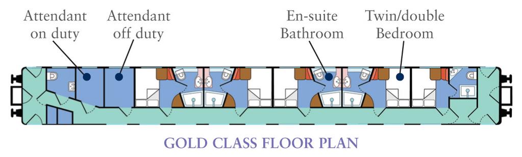 Gold Class cabins are well-proportioned and feature modern en suite amenities including power showers, under floor heating, a DVD/CD player, LCD screen, remote-controlled air-conditioning/heating,