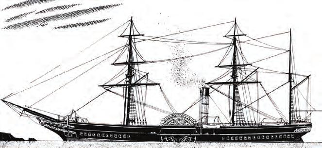 Wooden paddle-steamer Hibernia, sister ship of the Cambria, built in 1843 for the Cunard Line by Steele s of Greenock, Scotland.