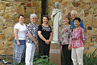 (3) Parishioners (from left) JoEllen Stebelton, Rosemarie Watters, Joan Lilly, Alice Doran, and Regina Courey with Father Metzger. (4) Youth group members and adults from the parish St.