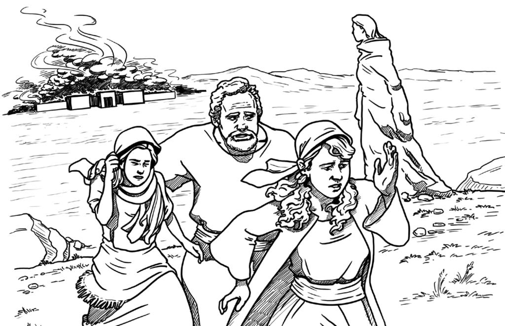 into his home. They warned him and his family to get out of the city, telling them, Do not stop, and do not look back. After Lot s family fled, fire from the sky rained down on Sodom and Gomorrah.