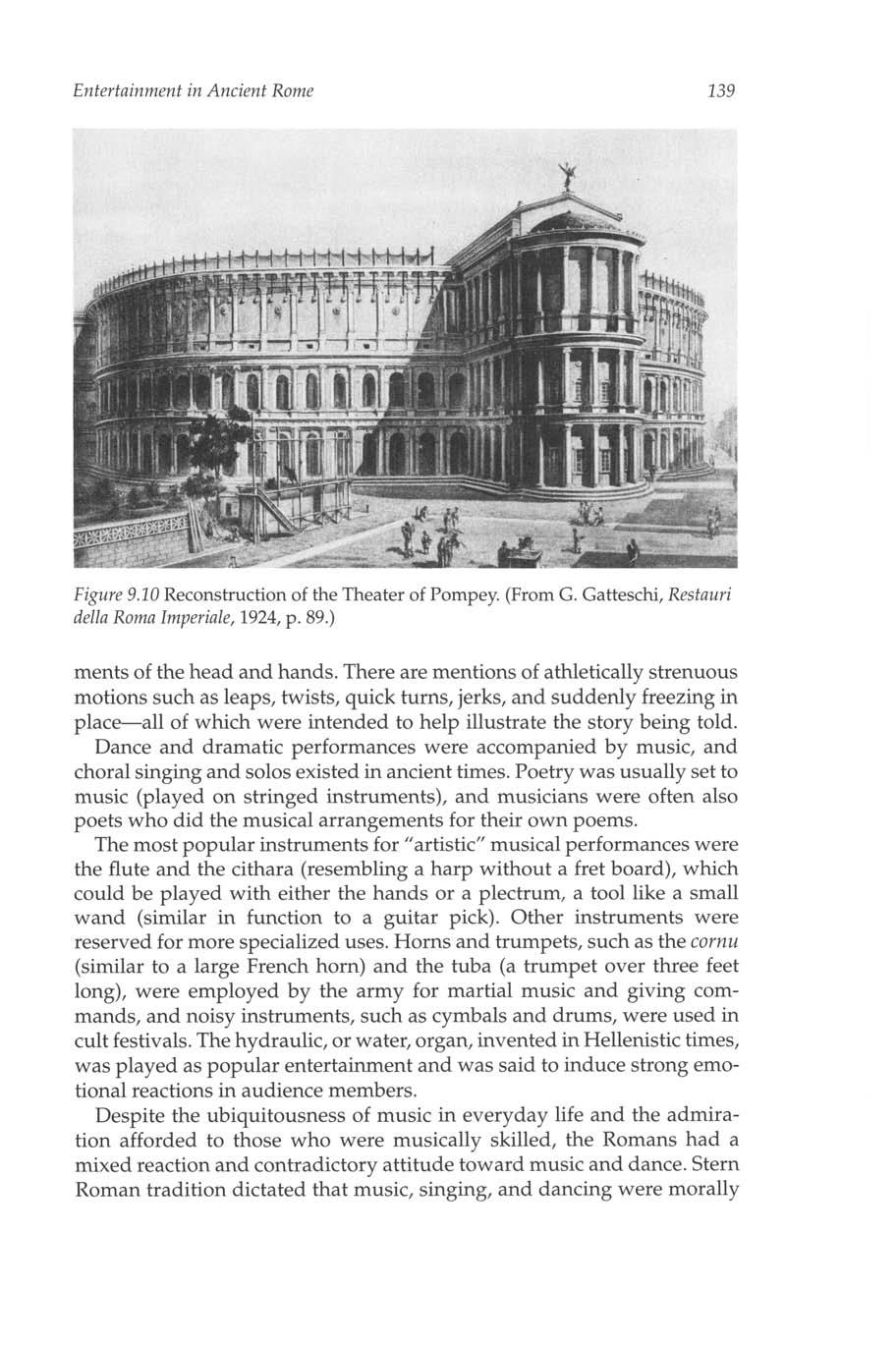 Entertainment in Ancient Rome 139 Figure 9.10 Reconstruction of the Theater of Pompey. (From G. Gatteschi, Restauri della Roma Imperiale, 1924, p. 89.) ments of the head and hands.