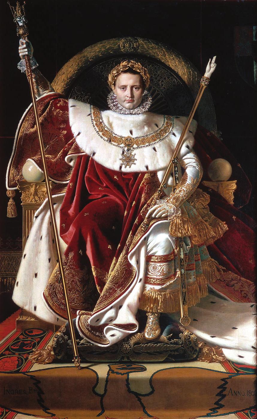 85 Napoleon on his imperial throne. Painting by Jean-Auguste Dominique Ingres (1780 1867). Oil on canvas, 1806. Collection of the Musée de l Armée. Public Domain almost complete.