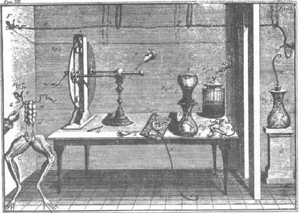 dead 1790s: Italian physician Luigi Galvani -- jolts frog muscles