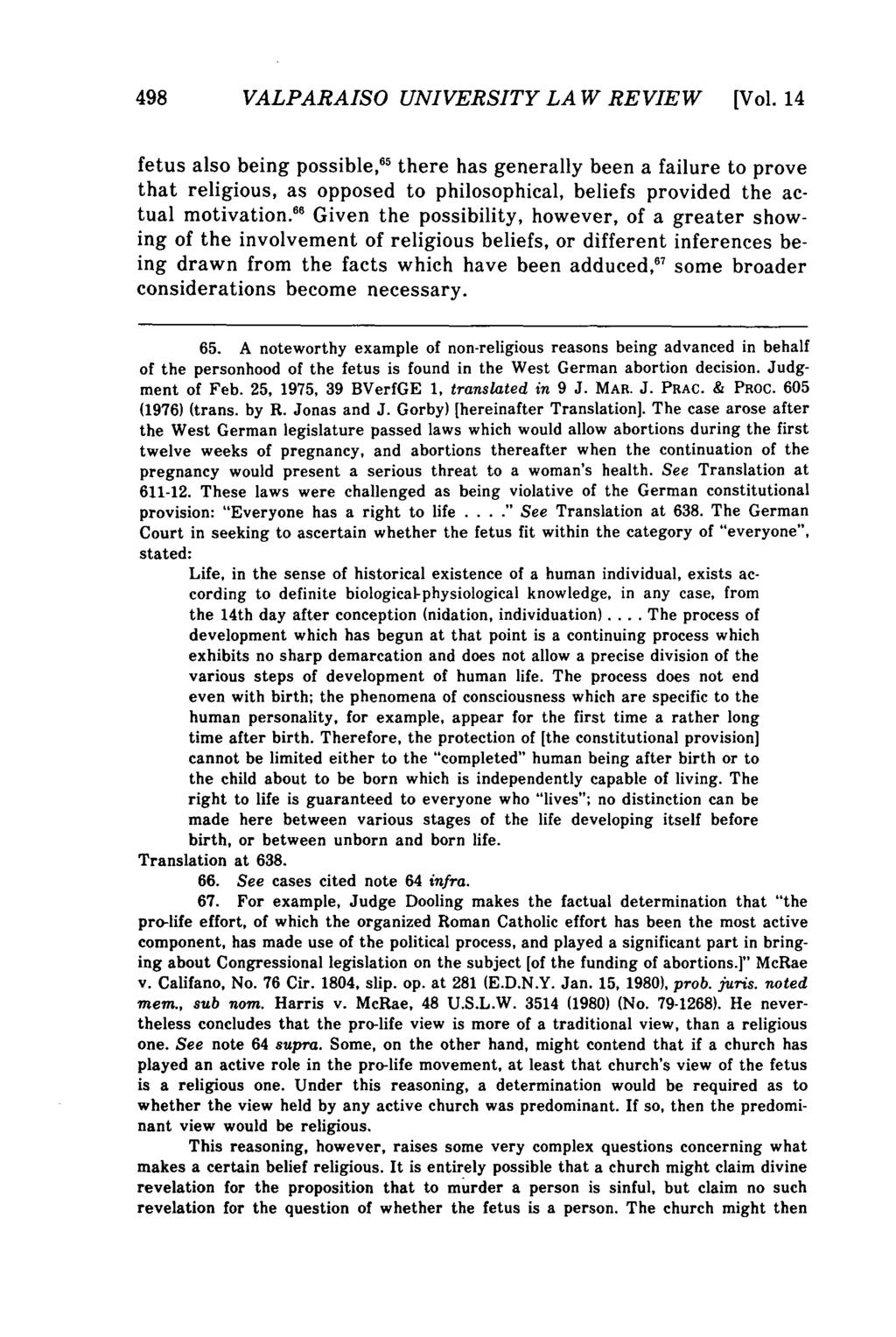 Valparaiso University Law Review, Vol. 14, No. 3 [1980], Art. 4 498 VALPARAISO UNIVERSITY LA W REVIEW [Vol.